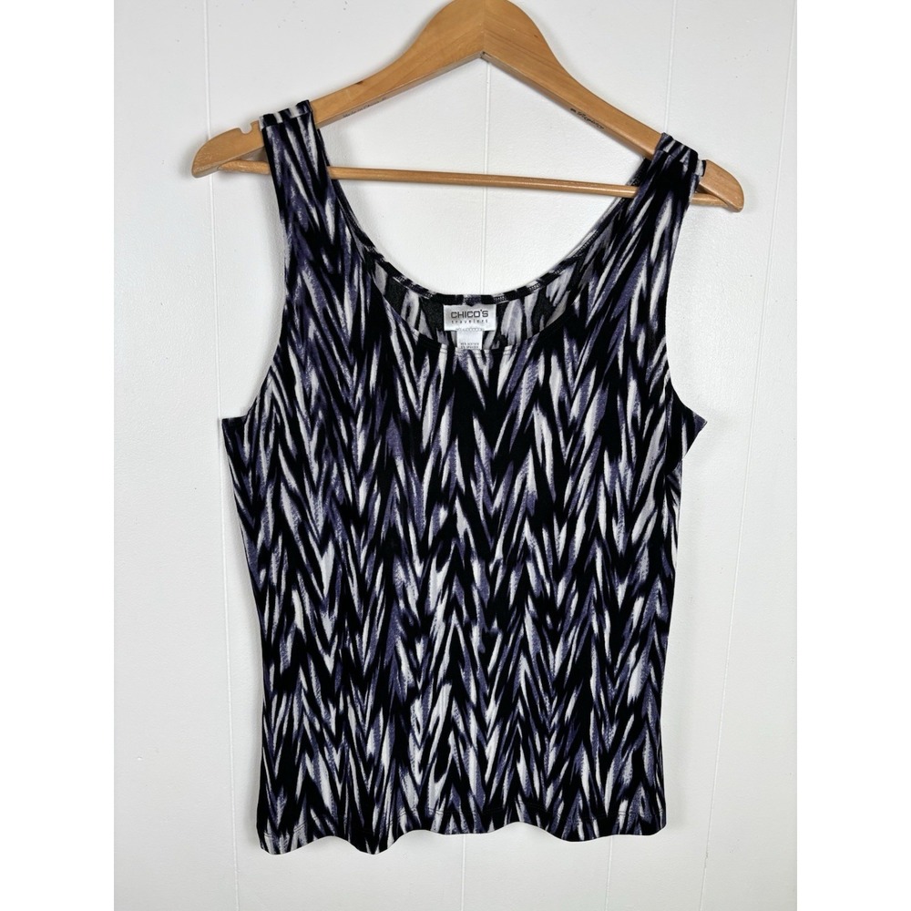 CHICO'S TRAVELERS 2/L Purple Black White‎ SLINKY KNIT Sleeveless Tank Top